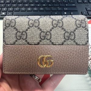 Gucci Beige Monogram Canvas and Taupe Leather GG Key & Card Holder